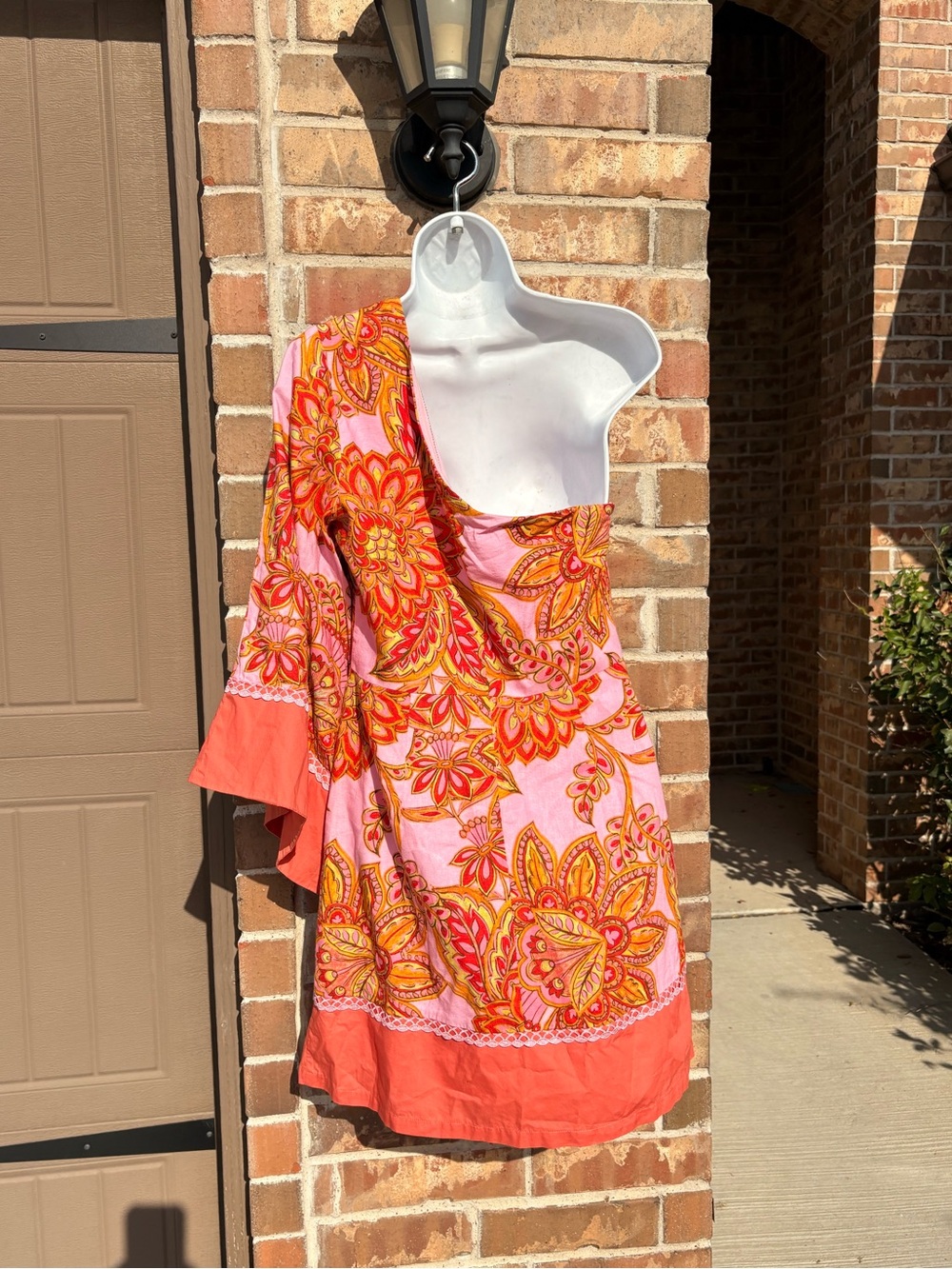 Adrianna Papell Pink One-Shoulder Floral Mini Dress with Coral Trim size 8 - Picture 8 of 11